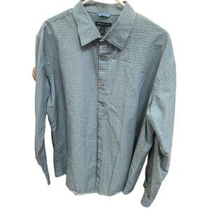 Van Heusen Mens Shirt XL 17-17.5 Blue‎ Plaid Slim Fit Long Sleeve Button Down